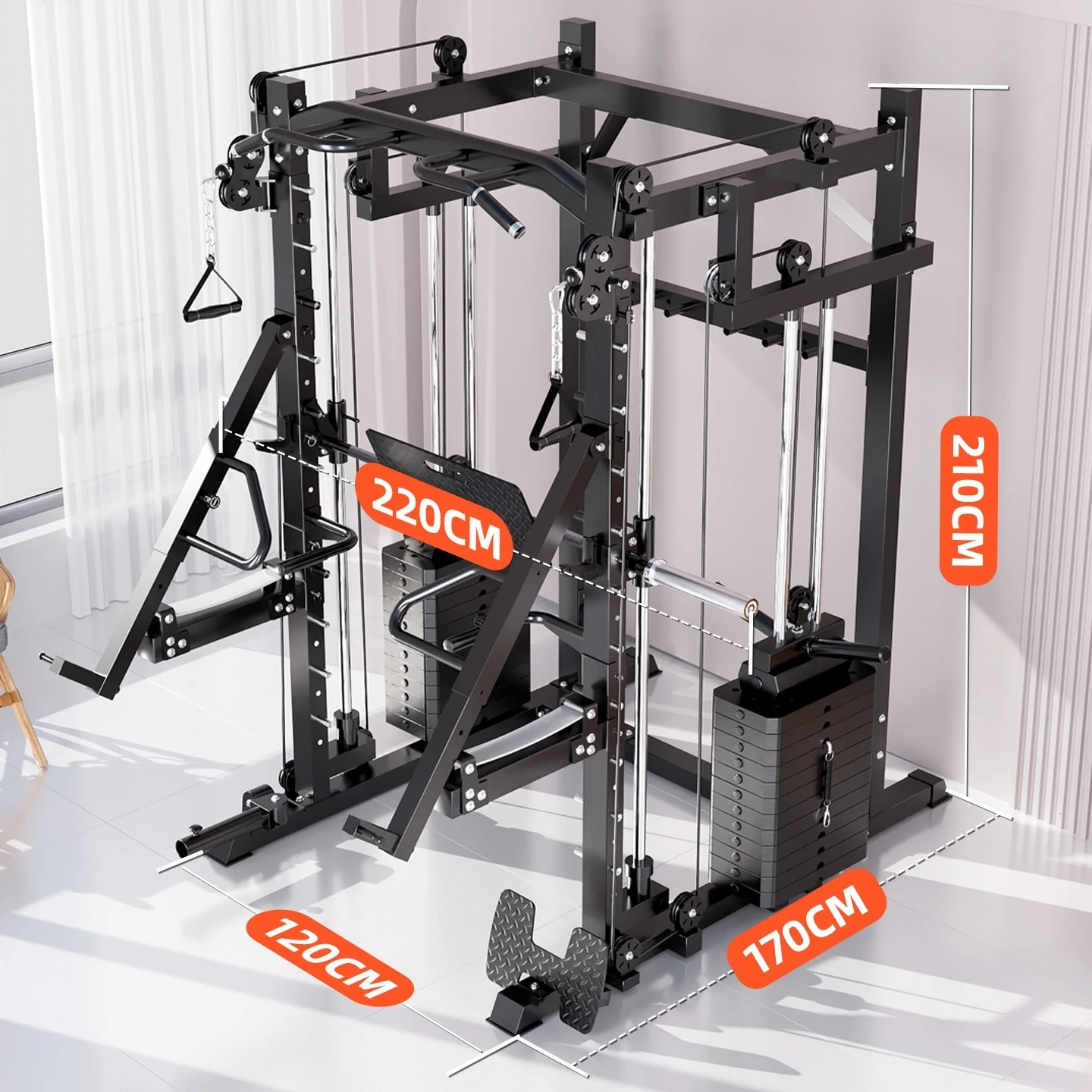 Commercial Multi-Functional Smith Machine with Cable Crossover All-in-One Gym Equipmentfor Squat Bench Press & Full Body Workout