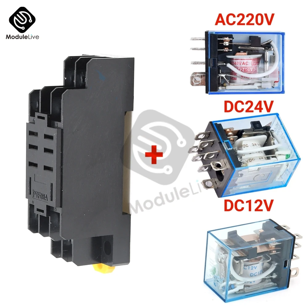

Coil Power Relay JQX-13F/2Z LY2NJ HH62P With Socket Base DIN Rail Track Mount Relay Socket Base 8PIN AC 220V DC 12V 24V