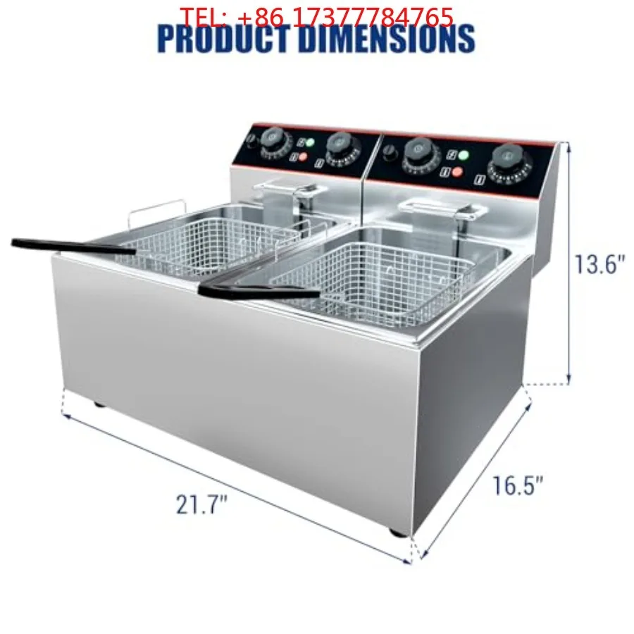 16.8 QT Commercial Deep Fryer Stainless Steel Countertop Deep Fryer with Basket Individual Control