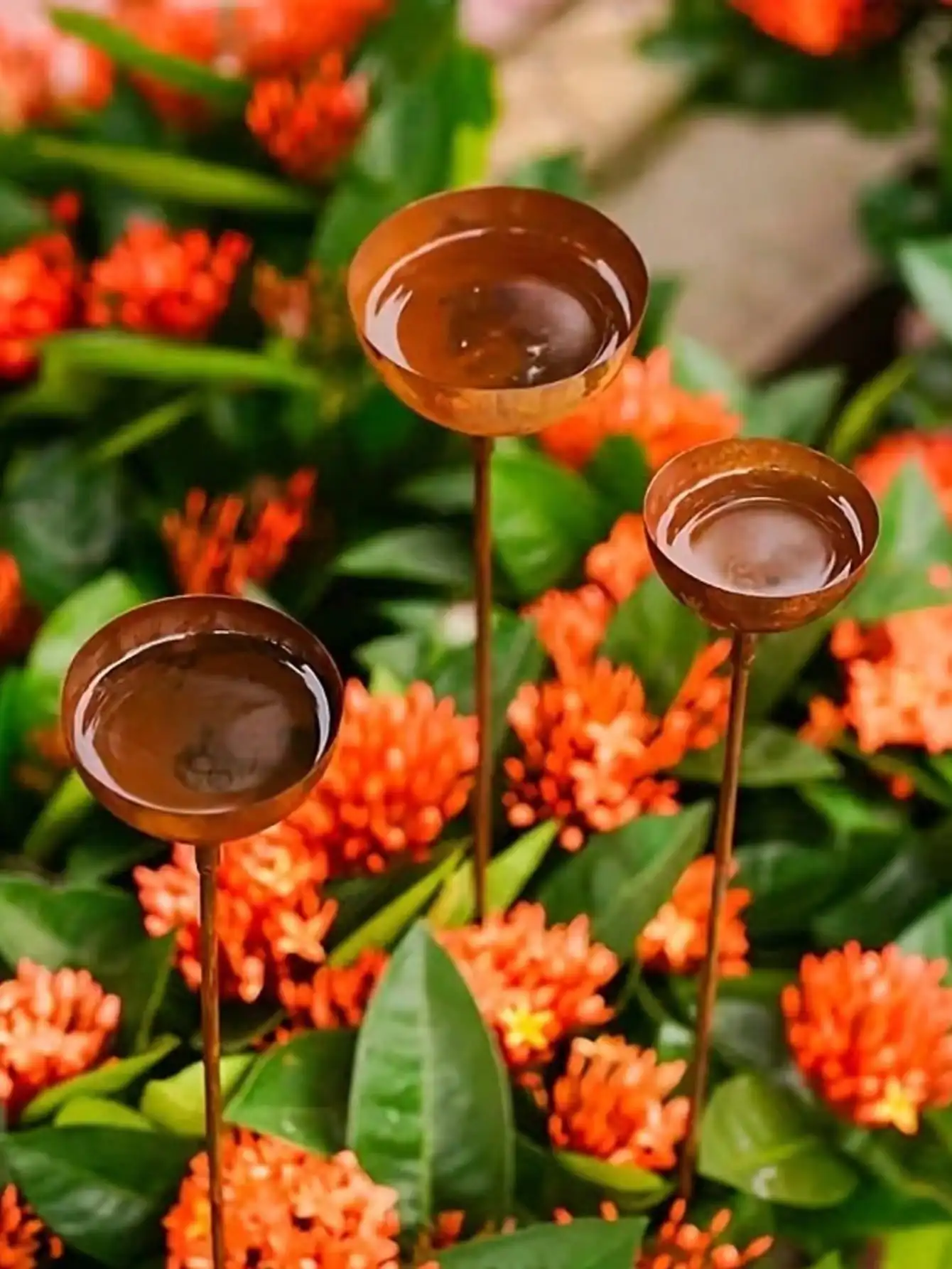3pcs Rusty Hummingbird Butterfly Bee Watering Station, Garden Metal Decoration, Garden Decorative Ground Stake