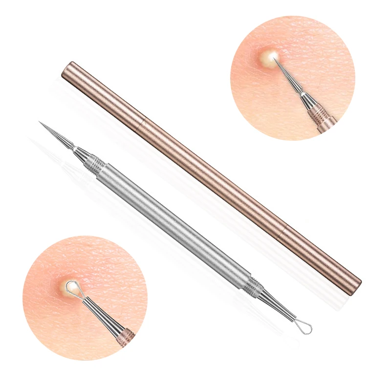 Doppel Kopf Mitesser Komedonen Akne Blemish Extractor Remover Edelstahl Nadeln Mitesser Pickel Blemish Extractor Entfernen Werkzeuge