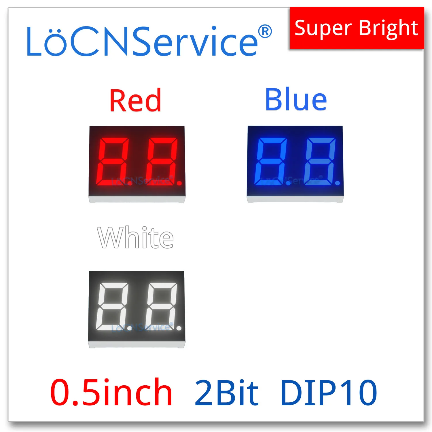 LoCNService 30PCS 0.5Inch Digital Tube LED Display 2 Bit Red Blue White Common Anode / Cathode 7 Segment 0.5 inch 