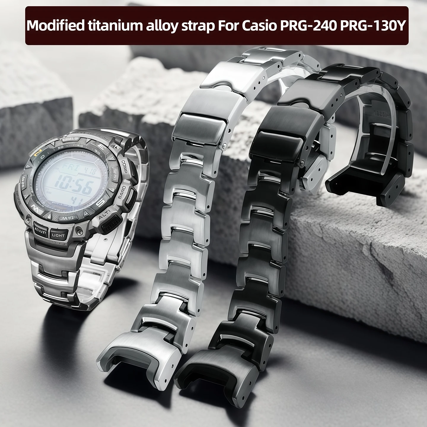 تعديل سبائك التيتانيوم حزام الساعات ل كاسيو PRG-240 PRG-130Y/T PRW-1500 عالية الجودة حزام معدني الشق سيليكون سوار الرجال #1
