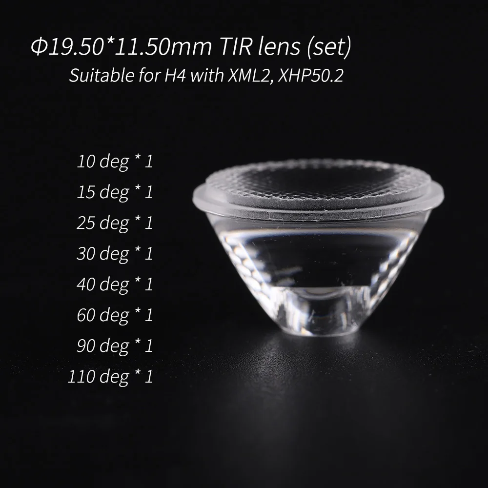 8 kinds in one pack,Φ19.50*11.50mm TIR lens set,Suitable for H4 with XML2, XHP50.2