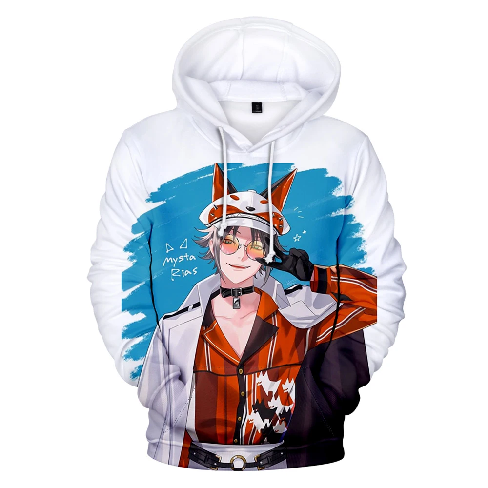 Hololive VTuber Mysta Rias Hoodie uniseks, Sweatshirt lengan panjang wanita pria, pakaian jalanan gaya kasual 3D