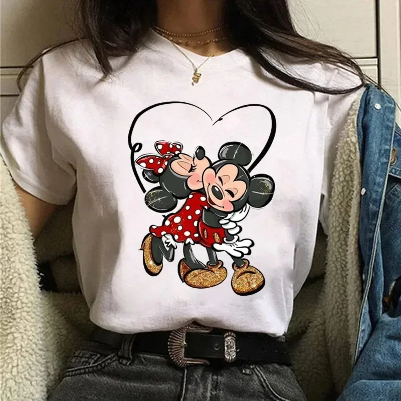 Disney Mickey Minnie Mouse Printed Women Unsiex T Shirt Funny Tshirts Women Streetwear Cartoon Graphic Couple T Shirts Tees Tops