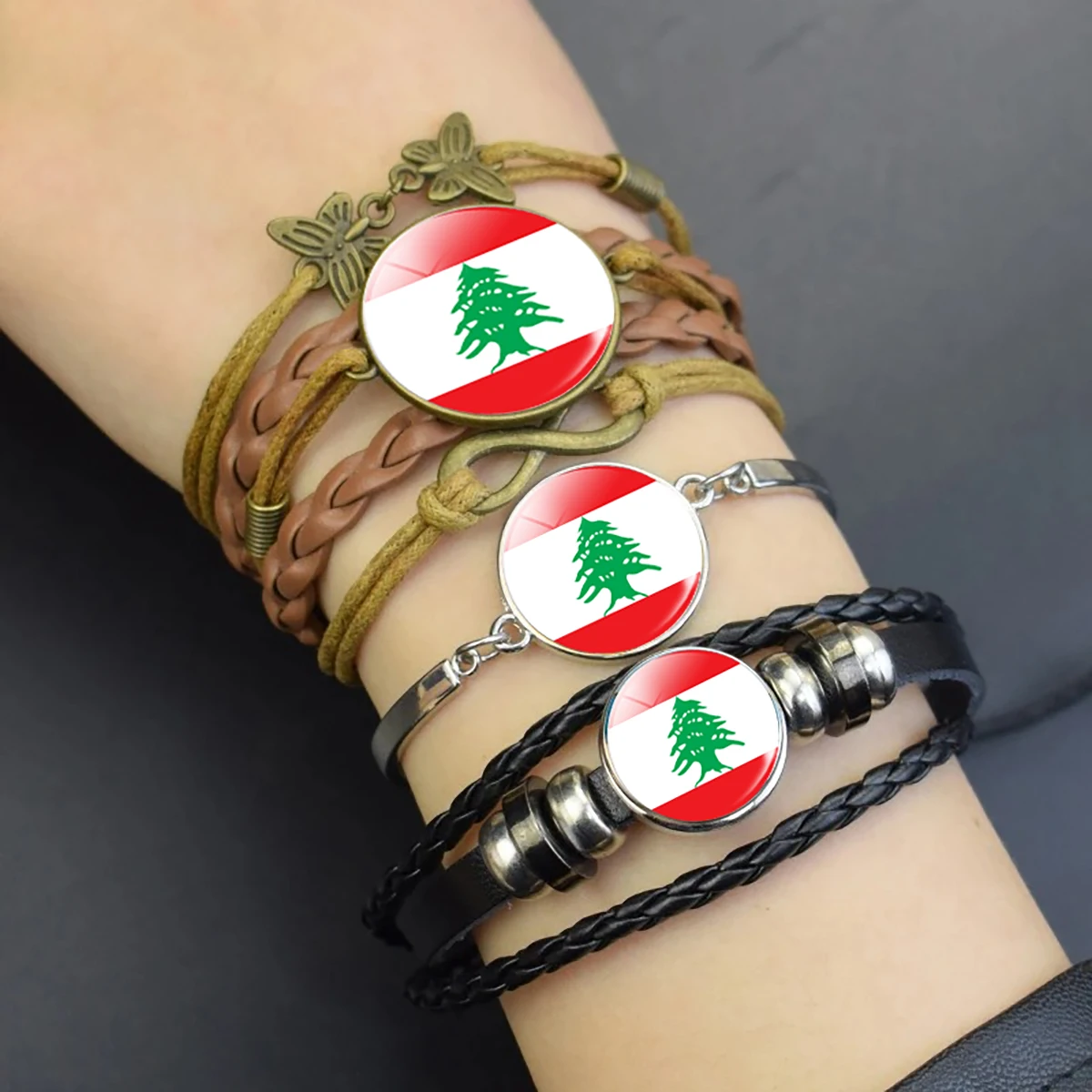 Lebanon Flag Bracelet Lebanese Flag Glass Dome Bracelet Patriot Gift