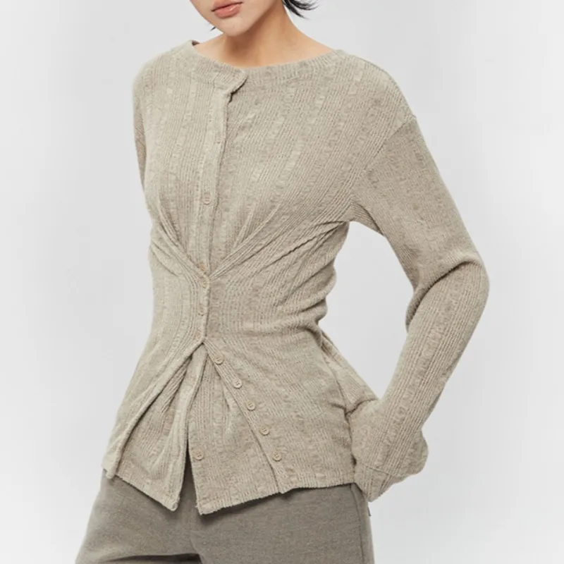 Fake Two Pieces Multi-button Casual Long-sleeved Cardigan Women 2025 New Autumn Streetwear Solid Color Threaded Knitted Tops