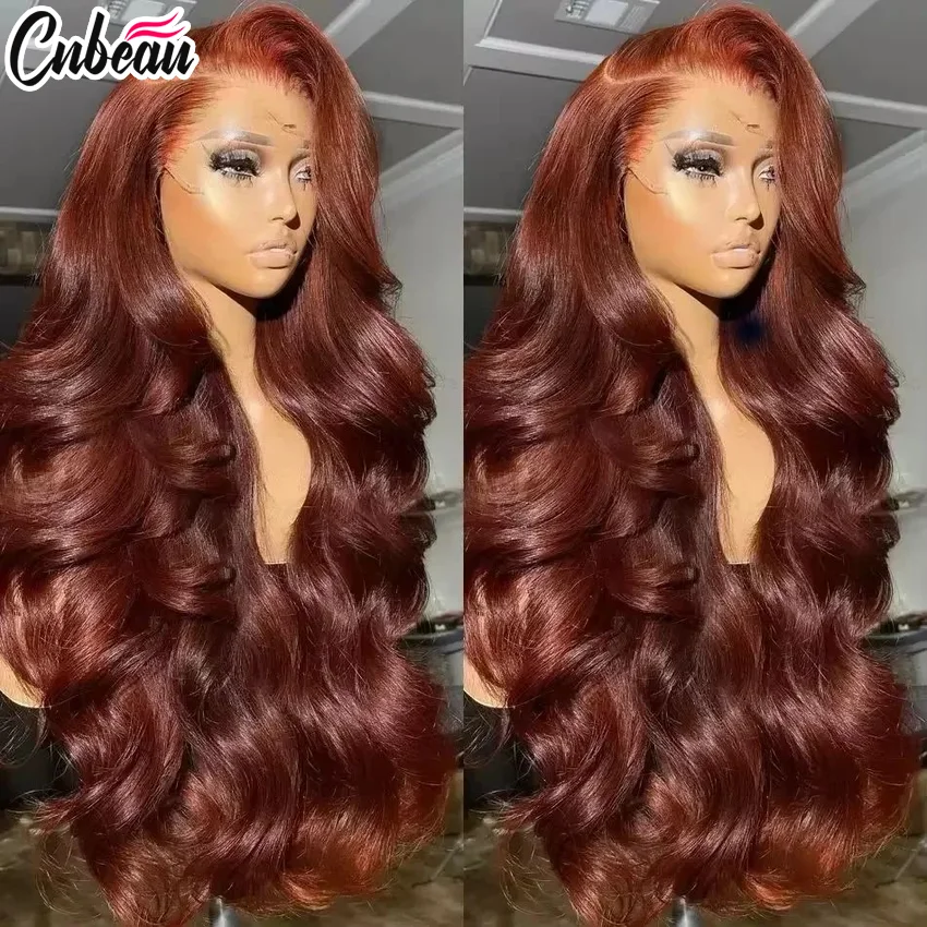 250% 30 32 Inch Brazilian 33# Auburn Reddish Body Wave Brown 13x4 Hd Lace Front Wigs Human Hair Colored 13x6 Lace Frontal Wig