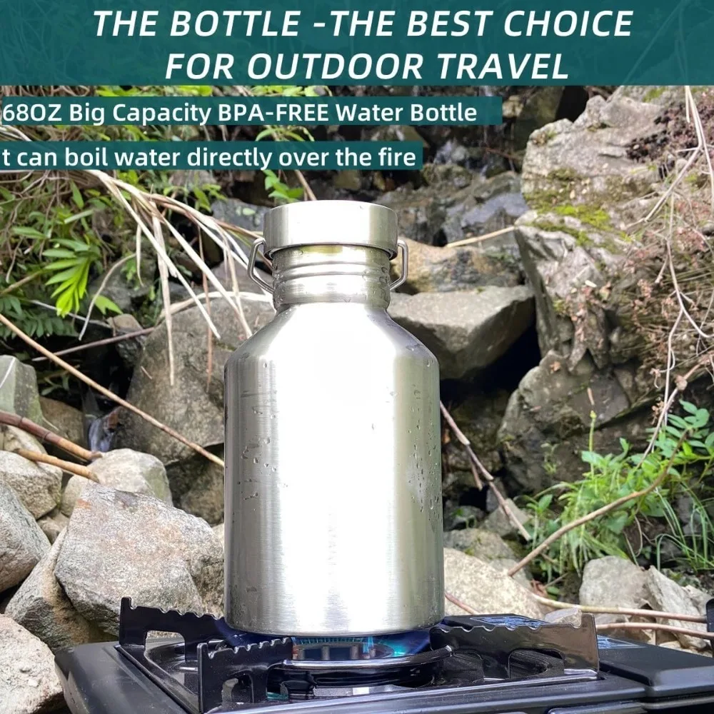 Non Insulated Stainless Steel Water Bottle 2000ML Large Capacity Sports Travel Mug Outdoor Portable Kettle for Hiking Camping