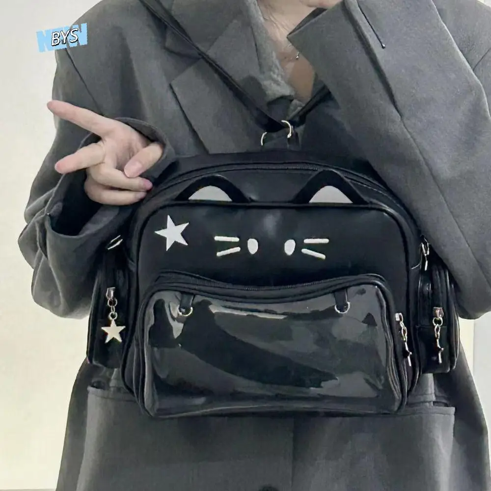 الحلو Adge عرض لطيف القط Itabag Preppy نمط أنيمي شارة عرض الدمى حمل حقيبة JK Kawaii تخزين Y2K حقيبة كتف في الهواء الطلق