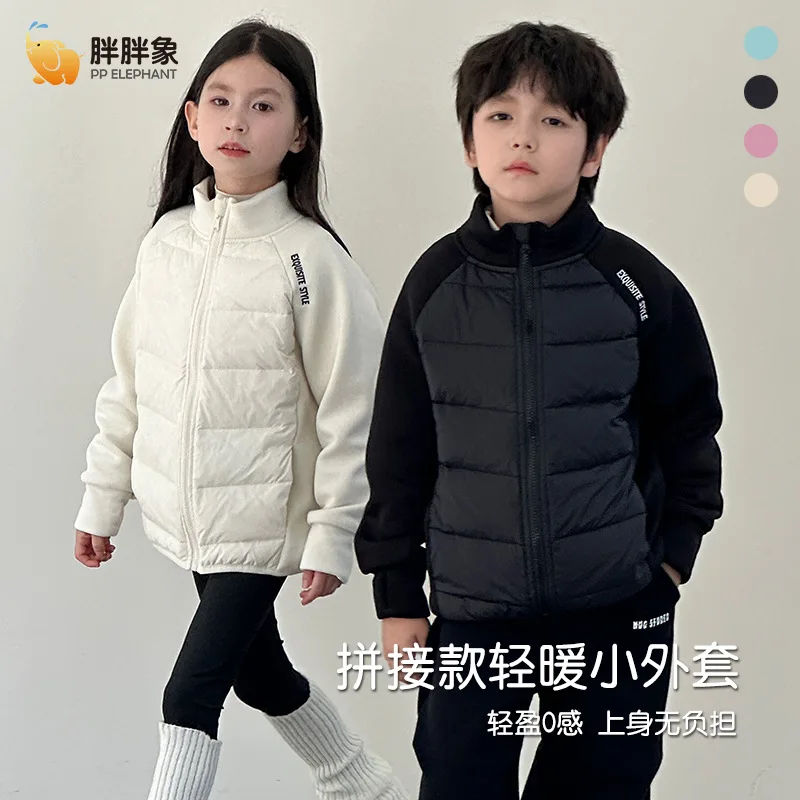 New men's and women's clothing, children's standing collar, thickened warm down jacket, hoodie, mid size children's top jacket,