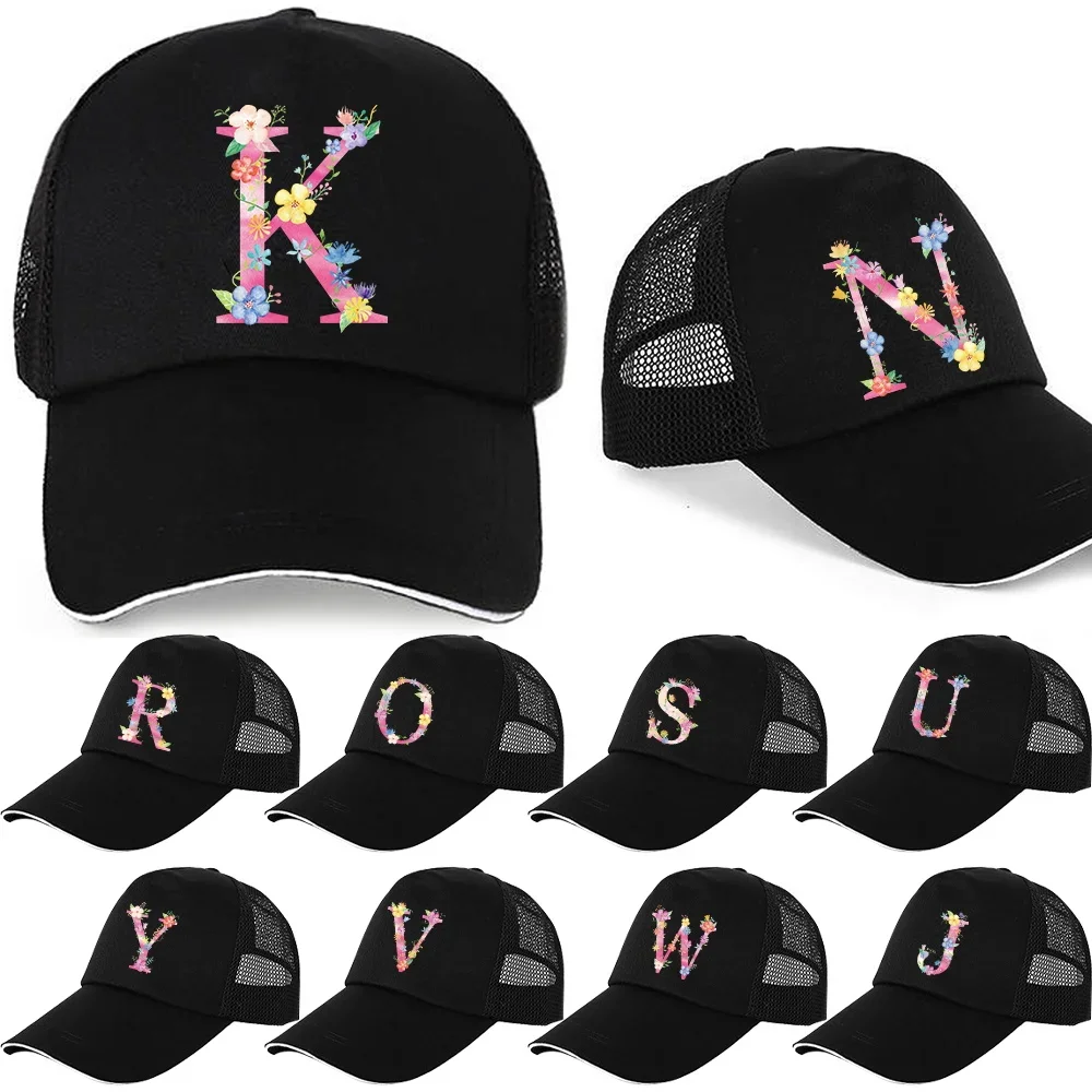 

Baseball Caps Men Snapback Hip Hop Hats with Pink Letter Print Patch Streetwear Lovers' Trucker Caps Women Breathable Mesh 2024