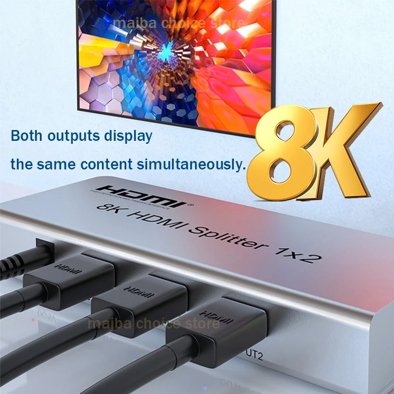 8K 60 هرتز HDMI الفاصل 1 في 2 خارج HDMI2.1 مقسم الفيديو 1x2 1x4 شاشة مكررة 4K 120 هرتز موزع الفيديو دعم CEC EDID HDR