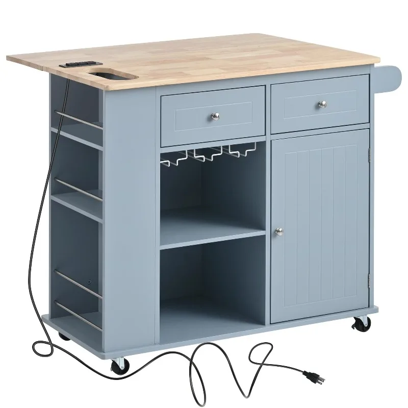 Kitchen cart island 5 wheeled deciduous countertops restaurant cabinet doors internal storage racks