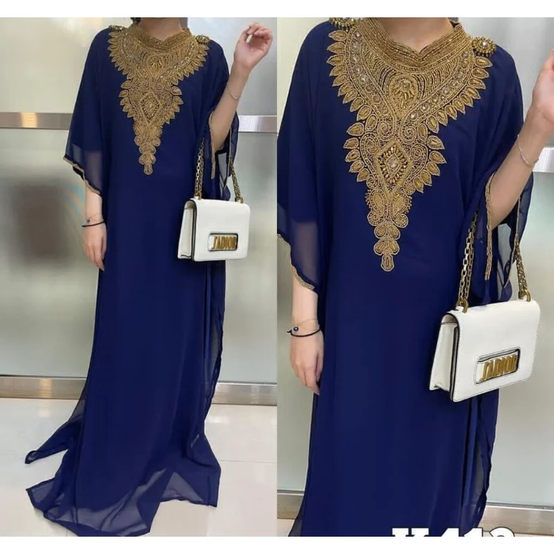 

Navy Blue Kaftans Farasha Abaya Dress In Dubai Morocco Very Fancy Long Dress European and American Fashion Trend