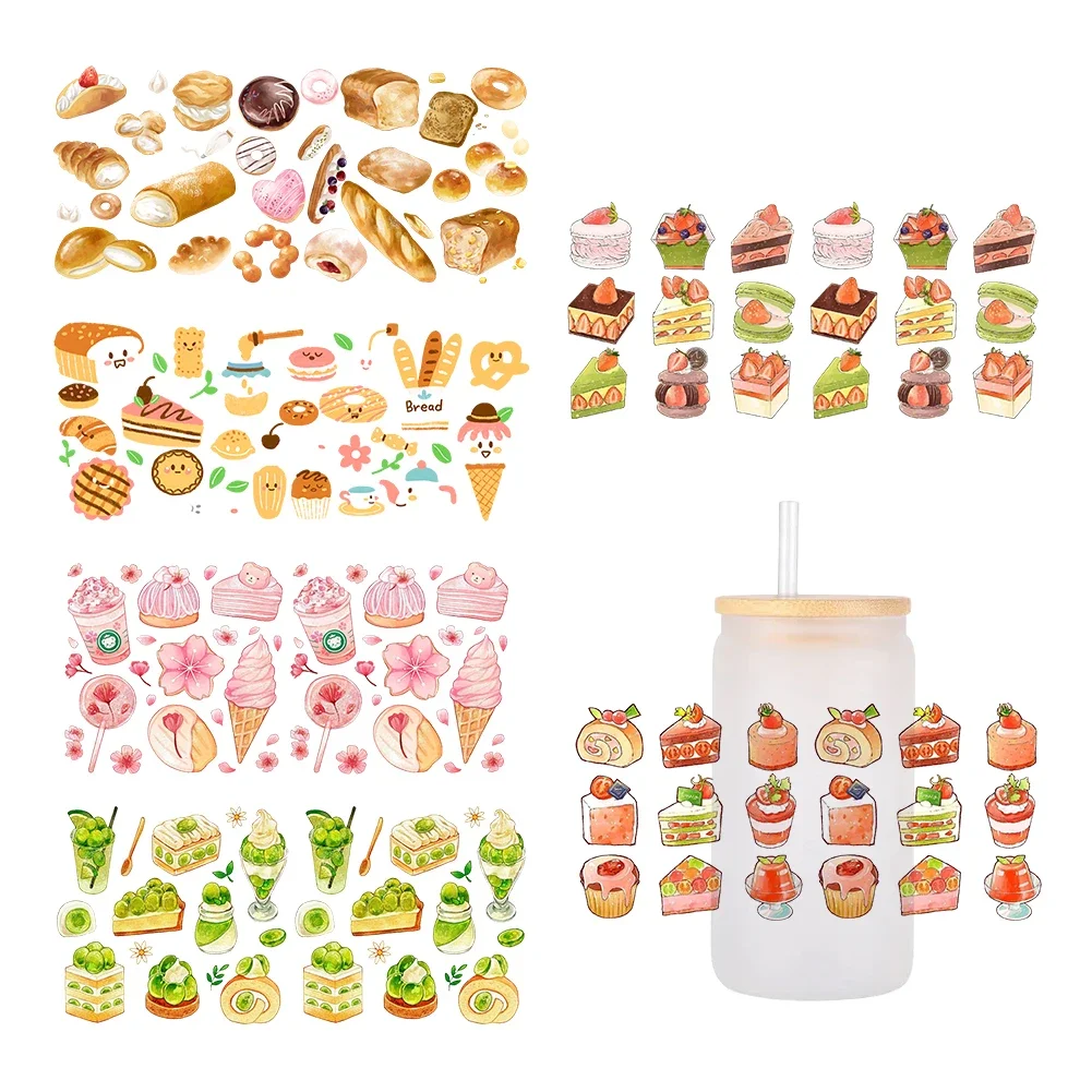 Cake dessert cartoon DTF Sticker Cups Cool Personalize UV Wrap Transfer Sticker Custom Labels DIY Logo Selfadhesive Waterproof