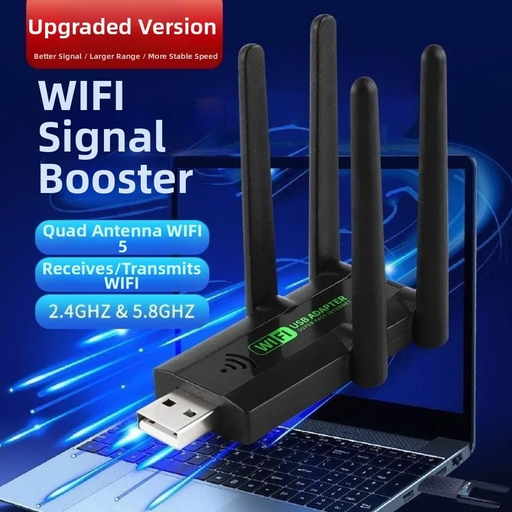 Adaptador USB WiFi de banda dupla 2.4G / 5.8Ghz Transmissão de alta velocidade 4 antenas Repetidor sem fio USB3.0 Driver grátis