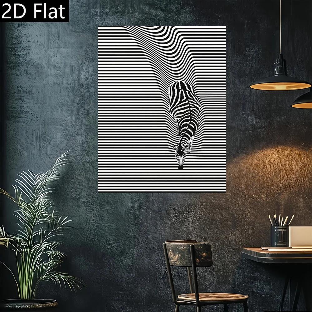 Modern Retro Abstract Zebra Wall Art Poster - Black and White Vertical stripes, Frameless Canvas Painting for Livingroom