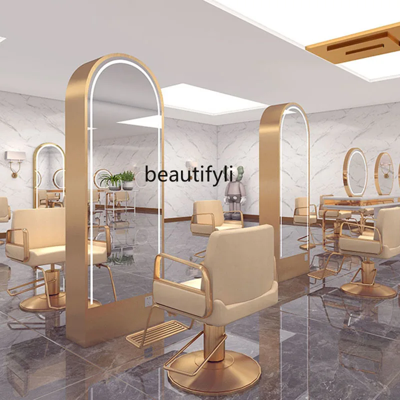 Barber Shop Single-Sided Wall Simple and Light Luxury Stainless Steel Hair Saloon Dedicated Double-Sided Hair Cutting Mirror