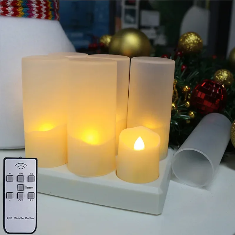 6Pcs Halloween Remote Control Electronic Candle Birthday Decoration USB Charging Tea Light Simulation Plastic LED Candle Light