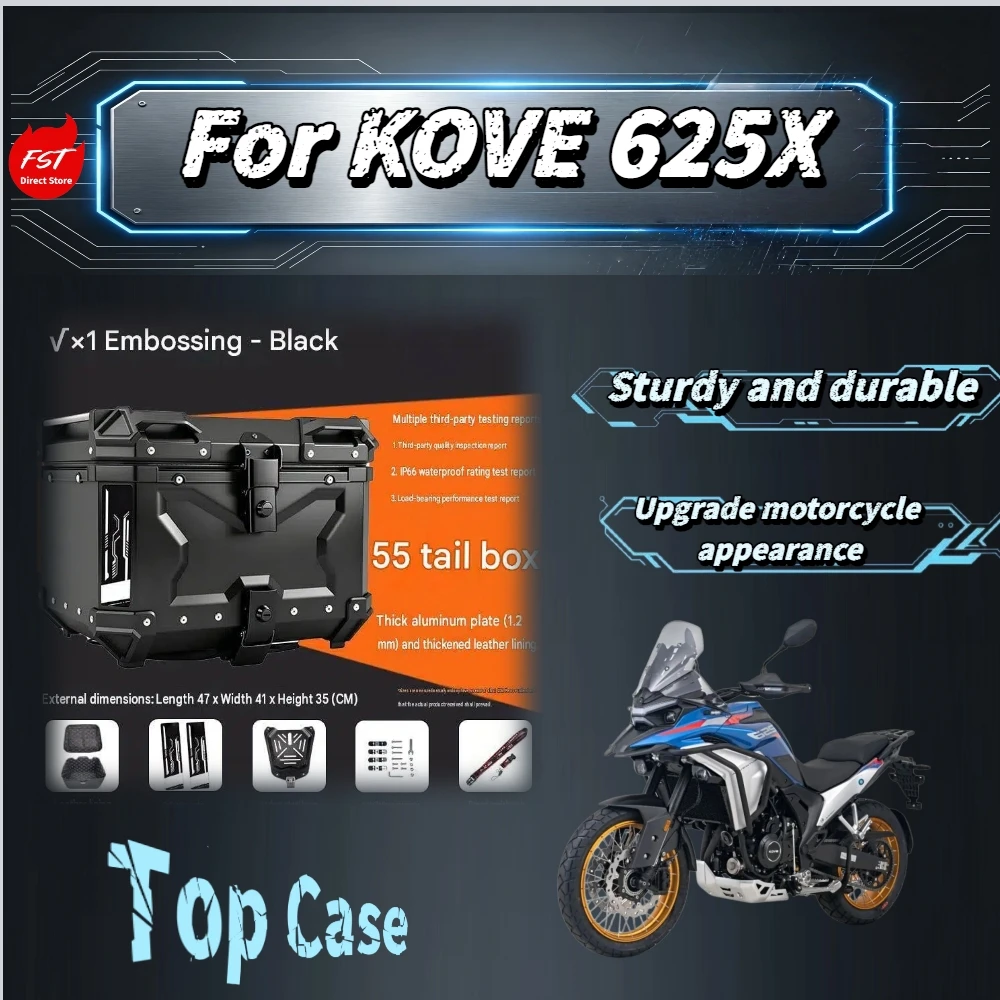 For Kove 625X Motorcycle Aluminum Rear Top Box Leather Lining Stainless Steel Base Helmet Storage Touring Mod Accessories