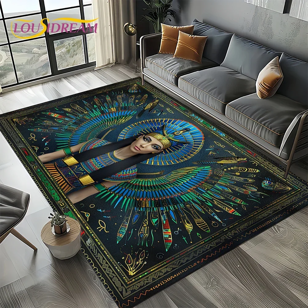 2025 Ancient Egypt Hieroglyphic Mythology Wall Painting Carpet Rug for Living Room Bedroom Sofa Decoration,Non-slip Floor Mat