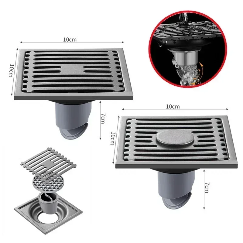 

1pc Shower Floor Drain Stainless Steel Square Floor Drain Strainer Dectable Anti-odor Drainer With Filter Core Bathroom Hardware