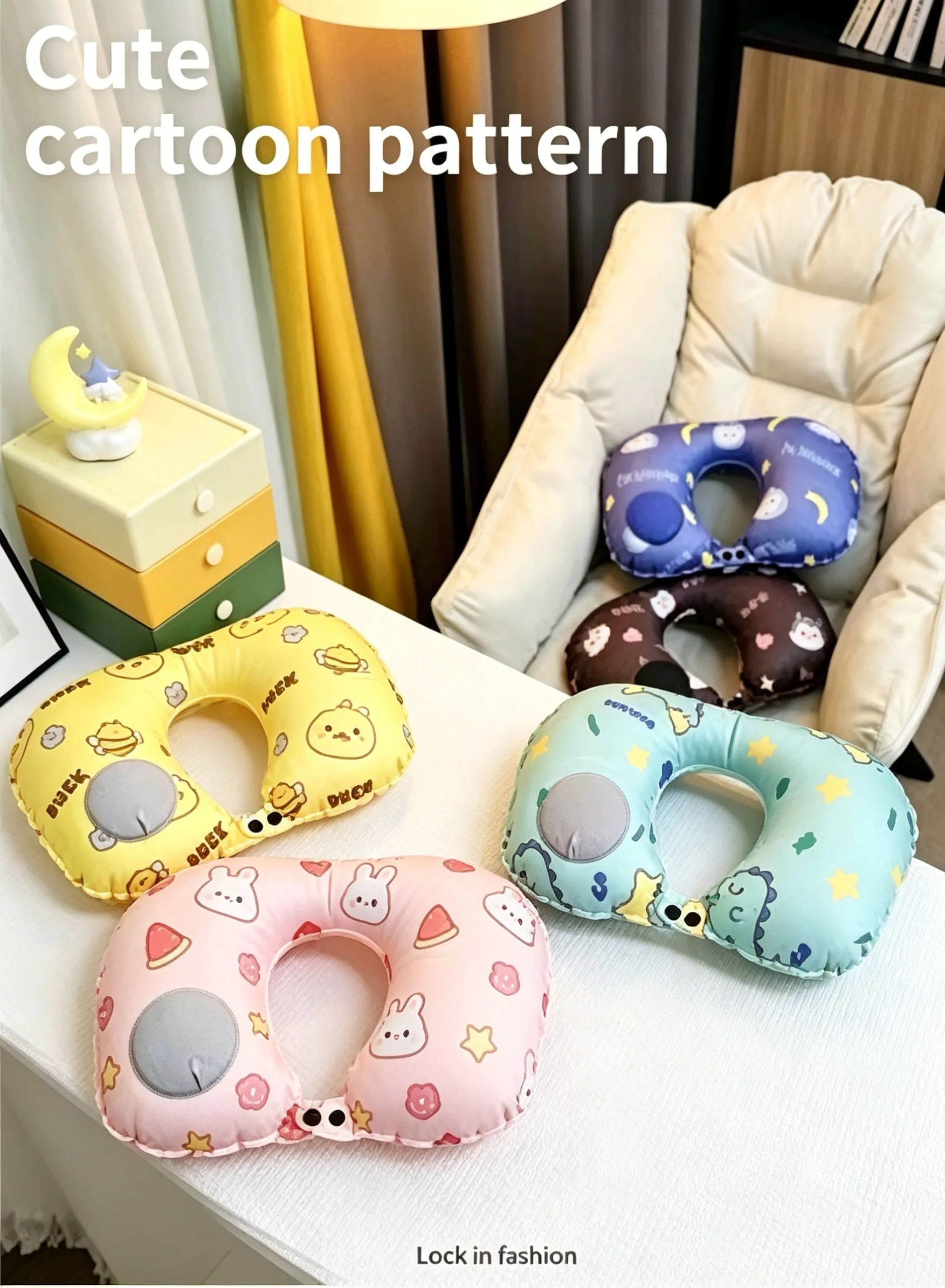 Cartoon Inflatable compact Cooling Press Type Portable neck pillow for office school car