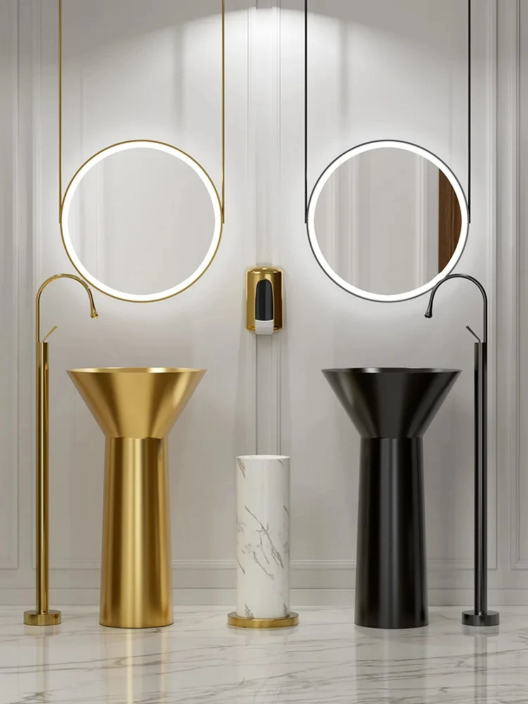 Nordic Stainless Steel Floor Standing Column Basin Hotel Creative Wine Glass Design Wash Gold YX748TB