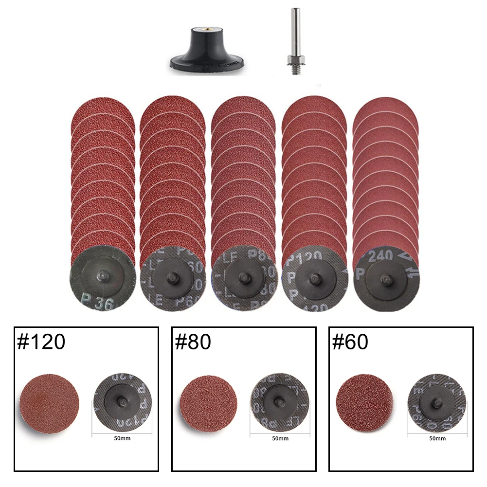 

50pcs 60/80/120Grit 2Inch Sanding Polishing Discs Wheel Tray With Holder For Polishing Wood Plastic Power Tools Accessories