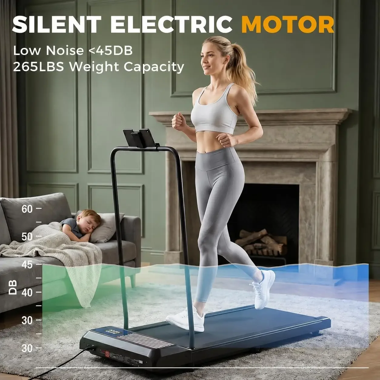 Walking Treadmill Pad with Incline, 2.5 HP Under Desk Treadmill | Manual incline, speed adjustable, remote control, LED display,