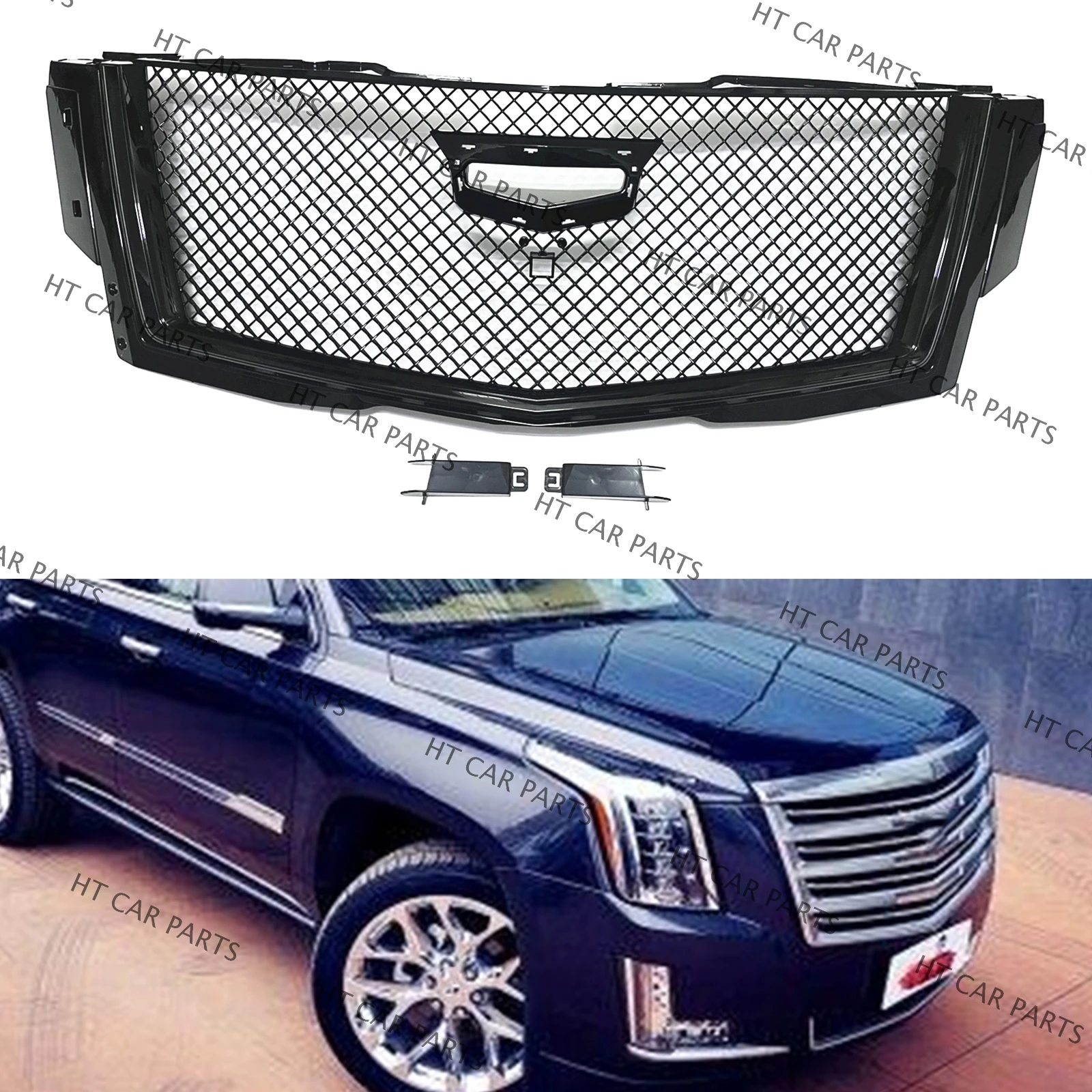 For Cadillac Escalade 2015-2020 2015 2016 2017 2018 2019 2020 1 Set Black of Front Bumper Grille Mesh Upper Grill