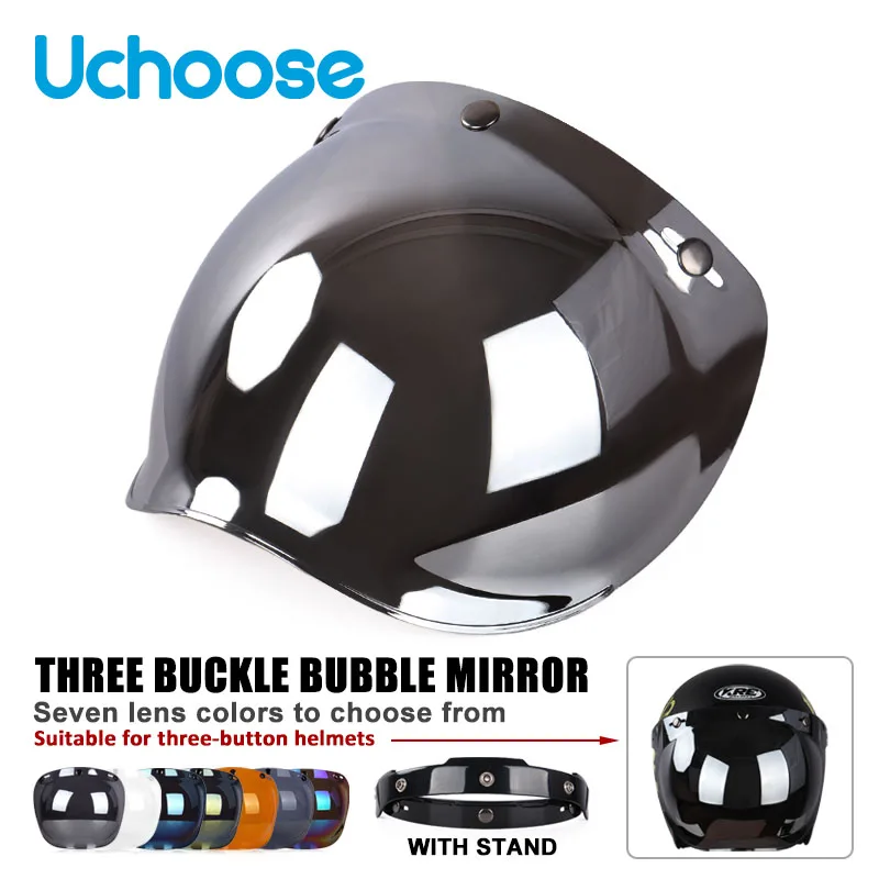 Authentic Bubble Mirror Motorcycle Helmet Three Button Type Retro Style Helmet Lenses Bubble Shield Visors Helmet Accessories