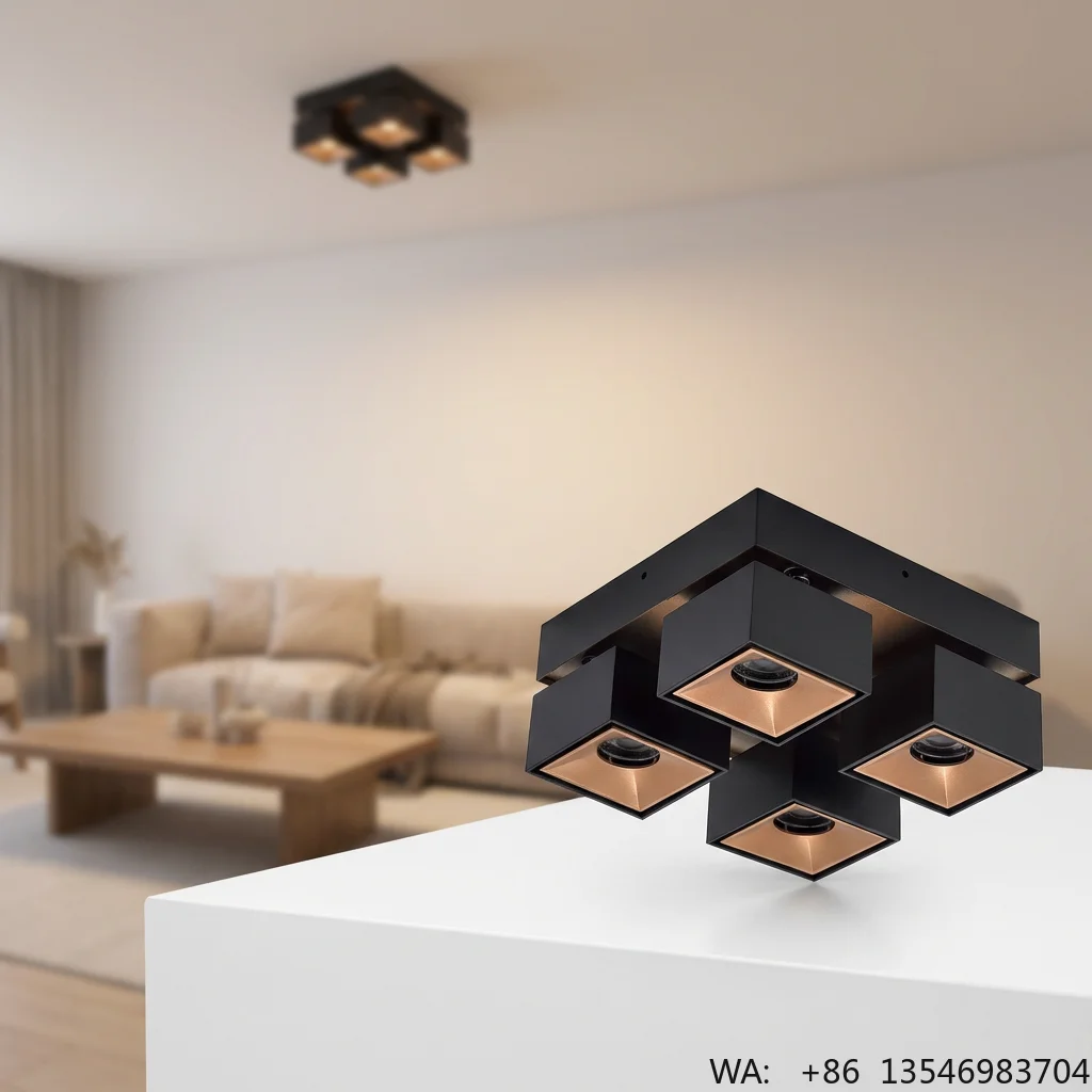 Adjustable Modern Aluminum LED Ceiling Downlight Four-Point Flush Mount Living Room Surface Lighting 2700K-6000K Switch Control