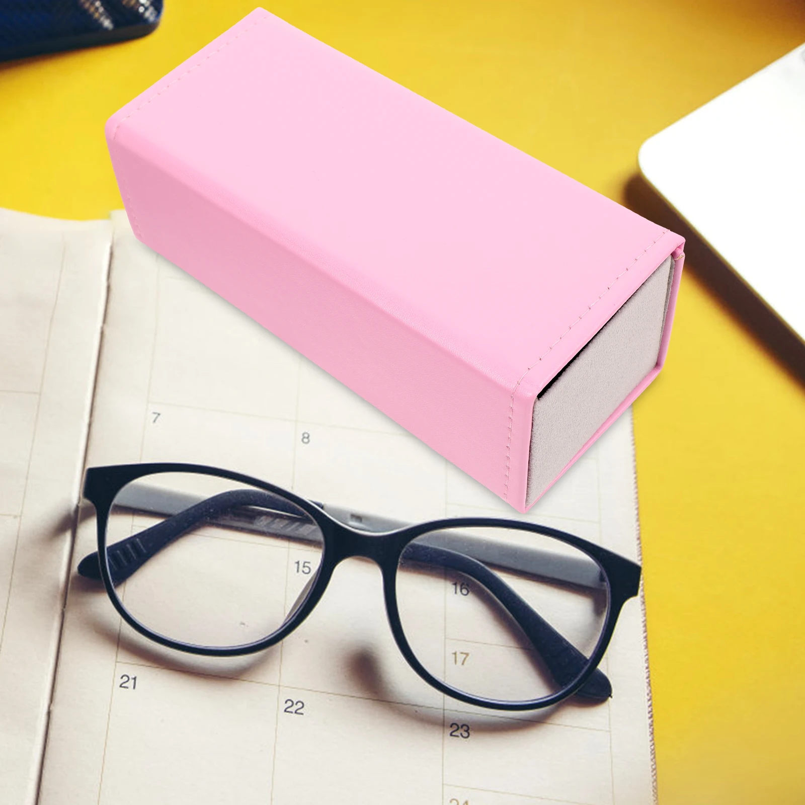 

Glasses Case Eyewear Container Durable PU Foldable Pink Travel Daily Storage Protective Dustproof Glasses Box