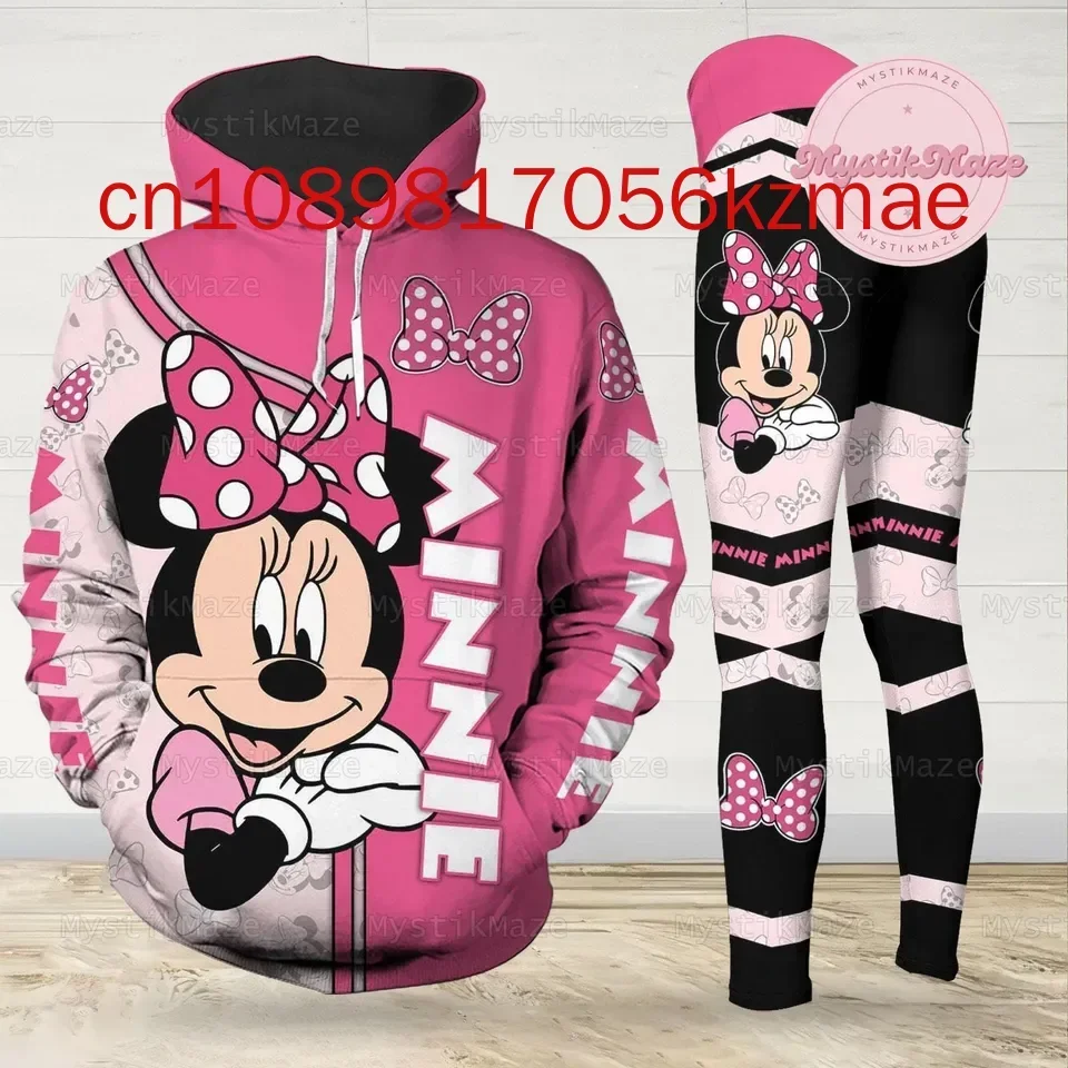 2025 New Disney Minnie Mouse 3D Hoodie Women\'s Hoodie Yoga Leggings Set Mickey Yoga Sweatpants Hoodie Fashion Sports Suit