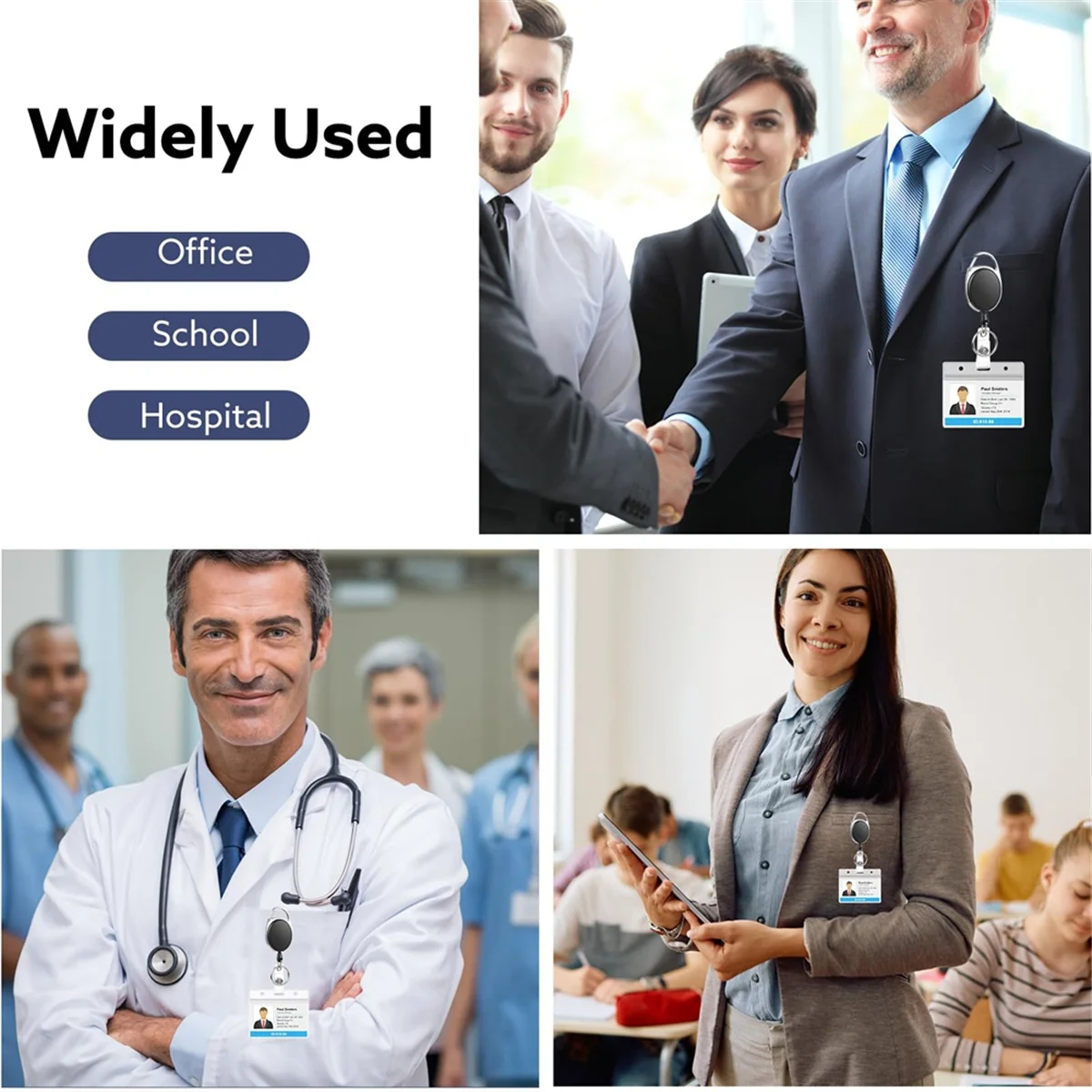 20 حزمة من بكرات الشارات وحامل شارة الهوية القابل للسحب مع مشبك بكرة شارة شديدة التحمل وسلسلة مفاتيح لمكتب العمل