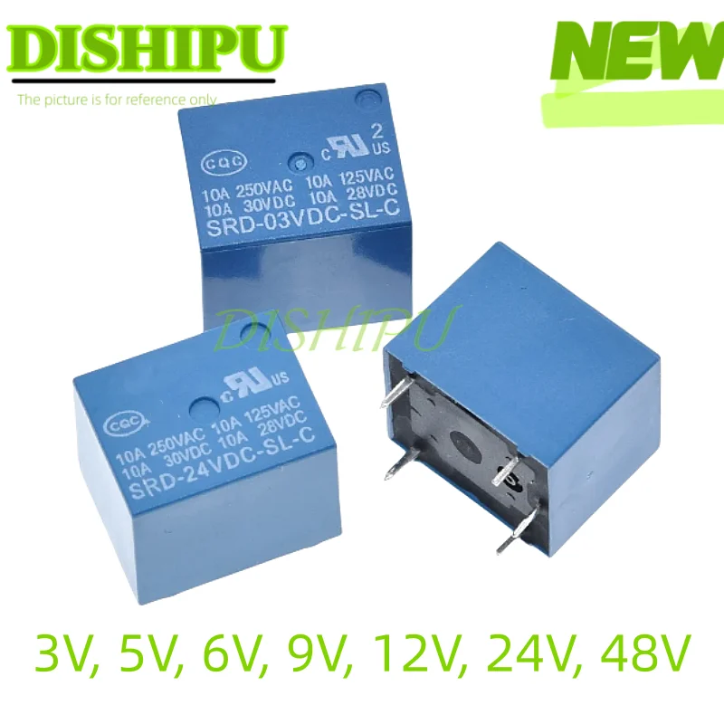 SRD-03VDC-SL-C Relays SRD-05VDC-SL-C, SRD-06VDC-SL-C, SRD-09VDC-SL-C, 3V, 5V, 6V, 9V, 12V, 24V, 48V, 10A, 250VAC, 5 pins