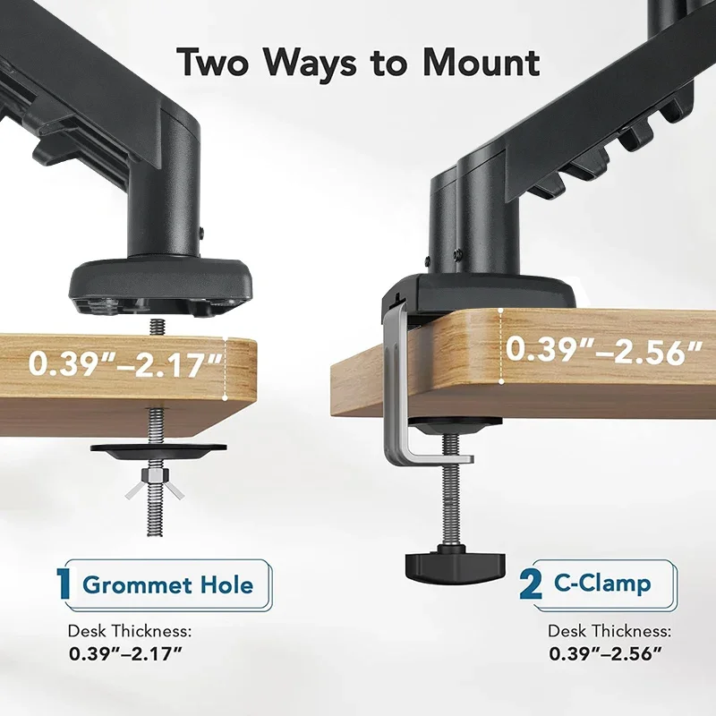 Ein-/Doppelarm-Computermonitorständer mit 360° °   Rotation, 13-32 Zoll verstellbarer Feder-Doppelmonitorarm für den Schreibtisch