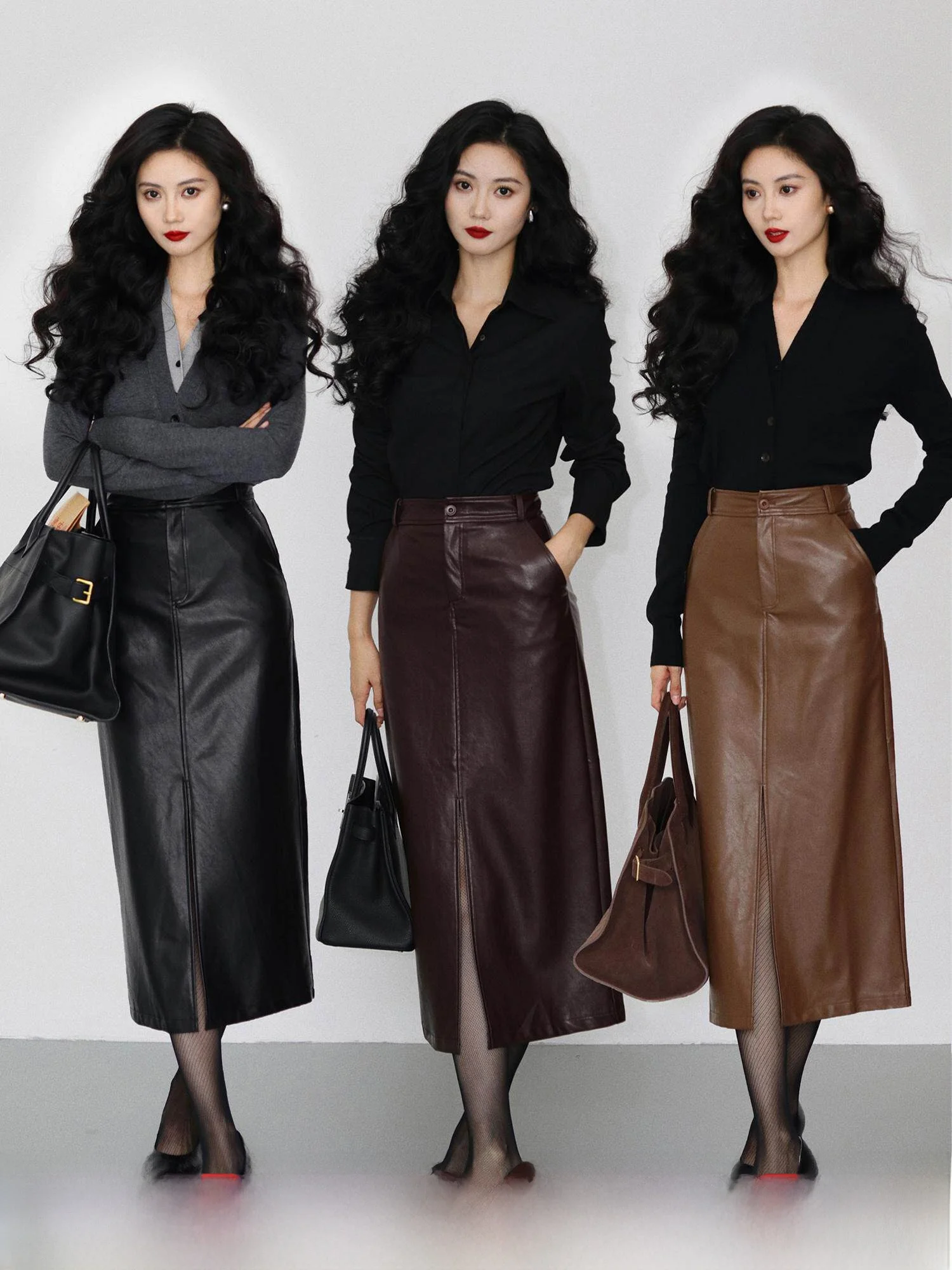 

Юбка TAIYANG OFFICE из искусственной кожи, длинная, с высокой талией, А-силуэт, миди, для женщин, для офиса, осень-зима, кофейного цвета, с разрезом