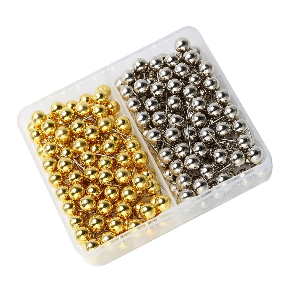 200Pcs Map Push Pins Round Metal Nails Gold Silver Colors Easy Pinning for Whiteboard Cork Board Office School Use