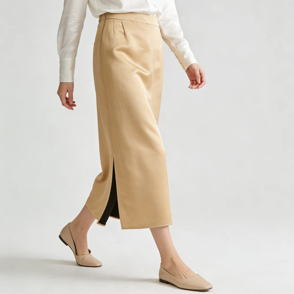 2026 Women's Fashion Clothing High Luxury 60MM 100% Natural Mulberry Silk Fragrant Cloud Yarn Golden Leather Wrapped Hip Skirt
