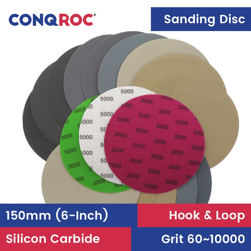 Sanding Discs 150mm 6-Inch Silicon Carbide Waterproof Wet and Dry Sanding Papers Hook and Loop 25-Piece Grit 60~10000