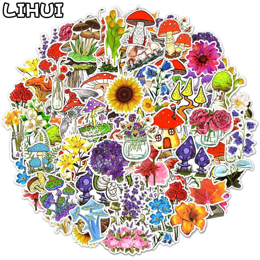 10/50/100pcs Plant Stickers for Scrapbooking Notebook Laptop Car Fridge Stationery Flowers and Mushroom Sticker pack Kids Toys