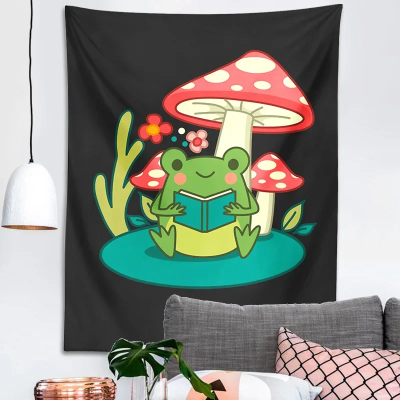 Cottagecore Mushroom Tapestry Forest Toad Goblincore Mycology Wall Hangin Cartoon Children's room Girls Dorm Hoom Decor Mural