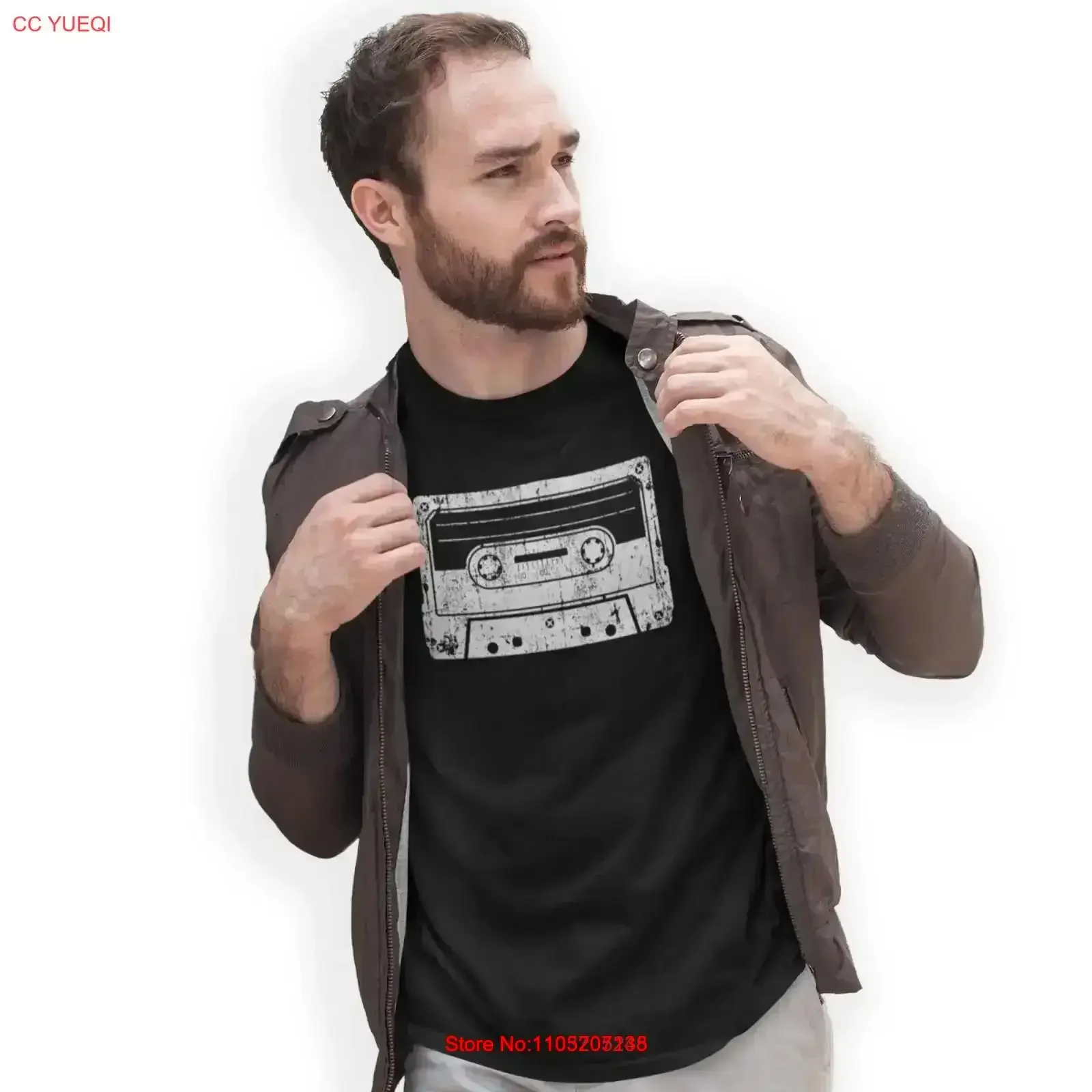 

Футболка с кассетной лентой, компактная ретро-технологичная музыкальная система, автомобильная Walkman, винтажная, повседневная, растянутая, слегка мужская, стильная