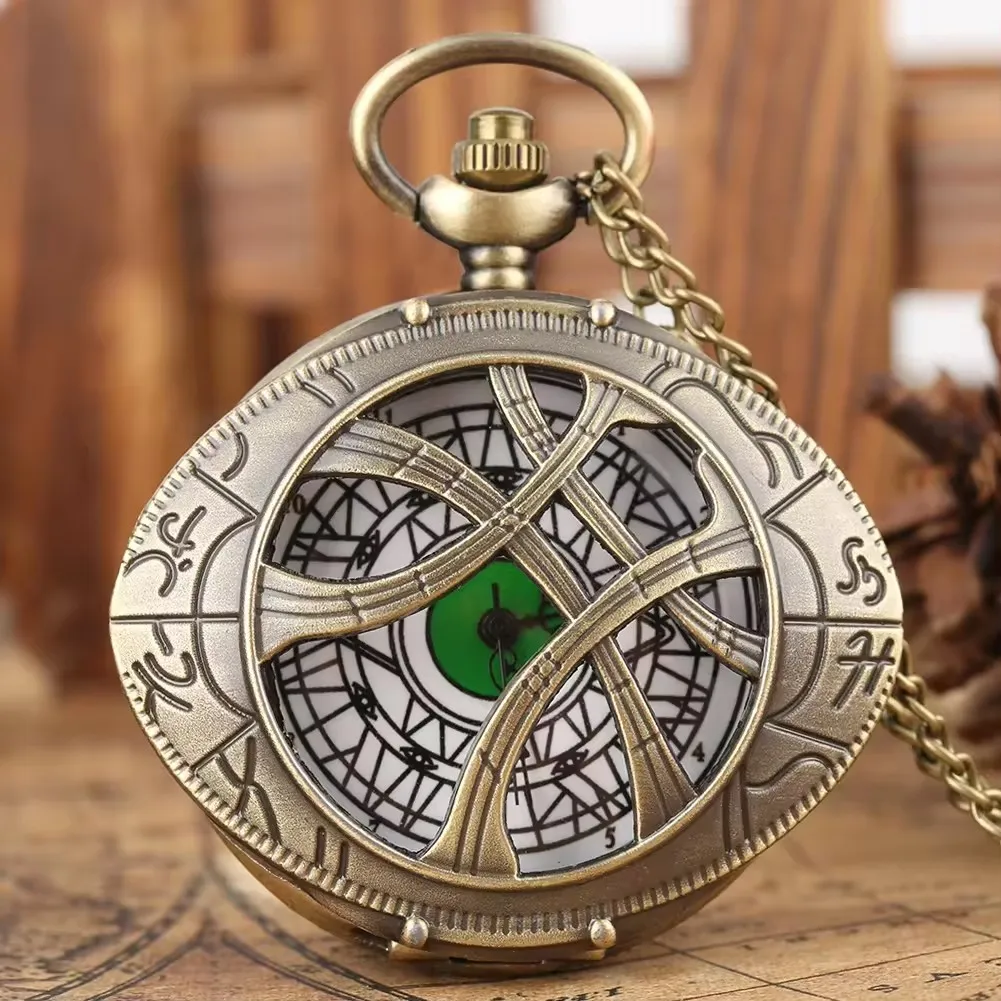 Pamiątkowy prezent naszyjnik łańcuszek wisiorek stary zegar Marvel Reloj Vintage kwarcowe zegarki kieszonkowe dla oko Agamotto mężczyźni kobiety