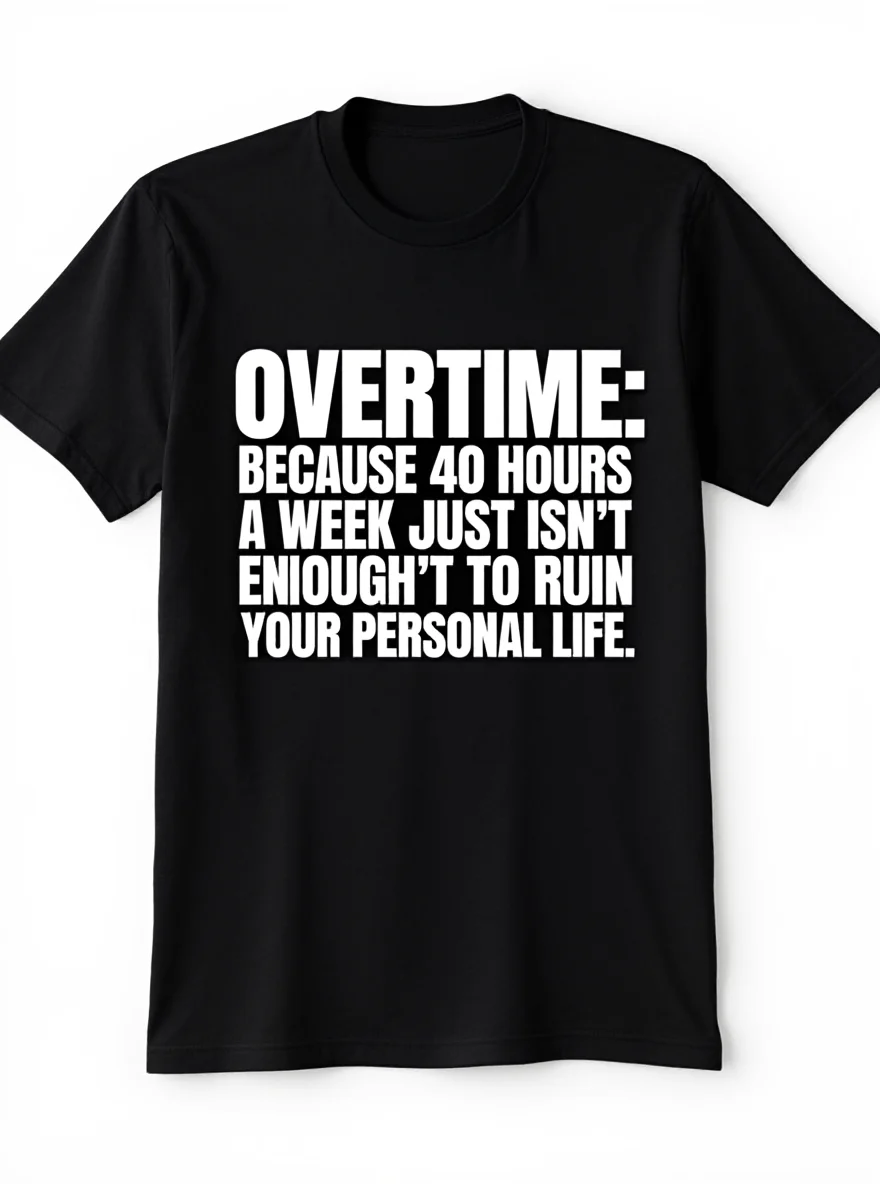 

Men's Office Humor T-Shirt - "Overtime Because 40 Hours Isn't Enough" 220gsm Cotton Tee