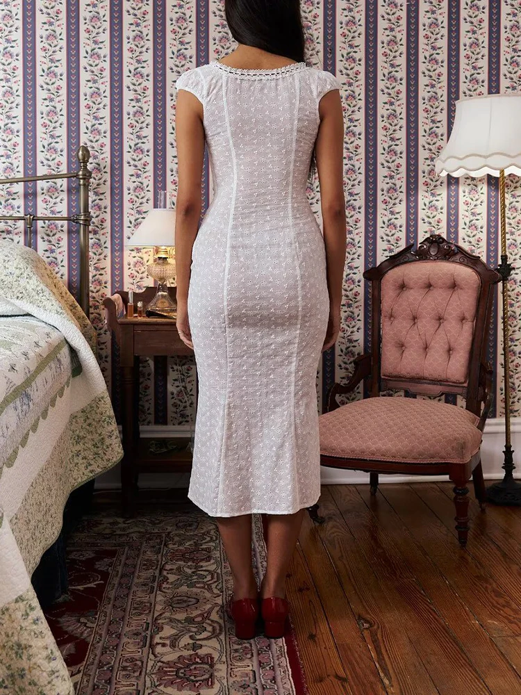 Sommer-Damenbekleidung im europäischen und amerikanischen Stil, neuer Stil, französische Mode, Temperament, Stickerei, Spitze, Spleißkleid